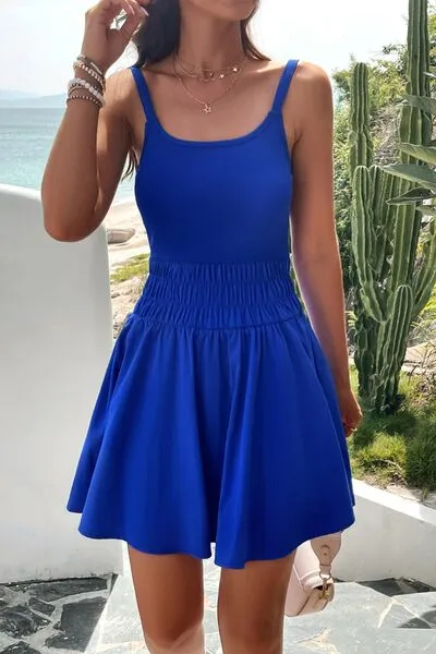 Devine Smocked Scoop Neck Mini Cami Dress