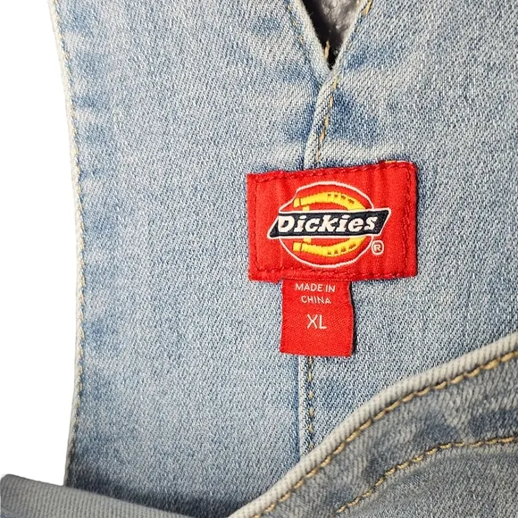 Dickies Rolled Hem Overalls Shorts Light Washed Bib Pocket L