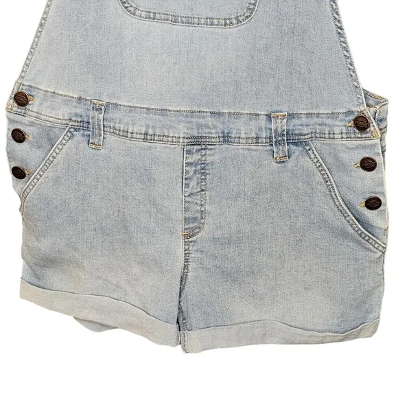 Dickies Rolled Hem Overalls Shorts Light Washed Bib Pocket L