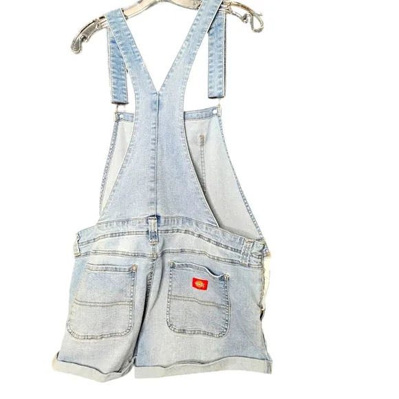 Dickies Rolled Hem Overalls Shorts Light Washed Bib Pocket L
