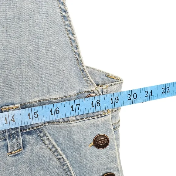 Dickies Rolled Hem Overalls Shorts Light Washed Bib Pocket L