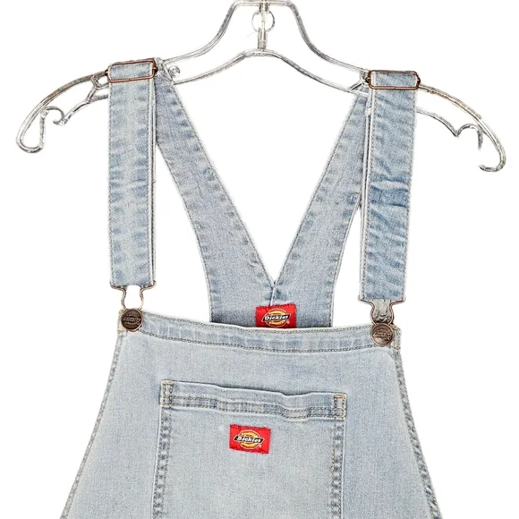 Dickies Rolled Hem Overalls Shorts Light Washed Bib Pocket L