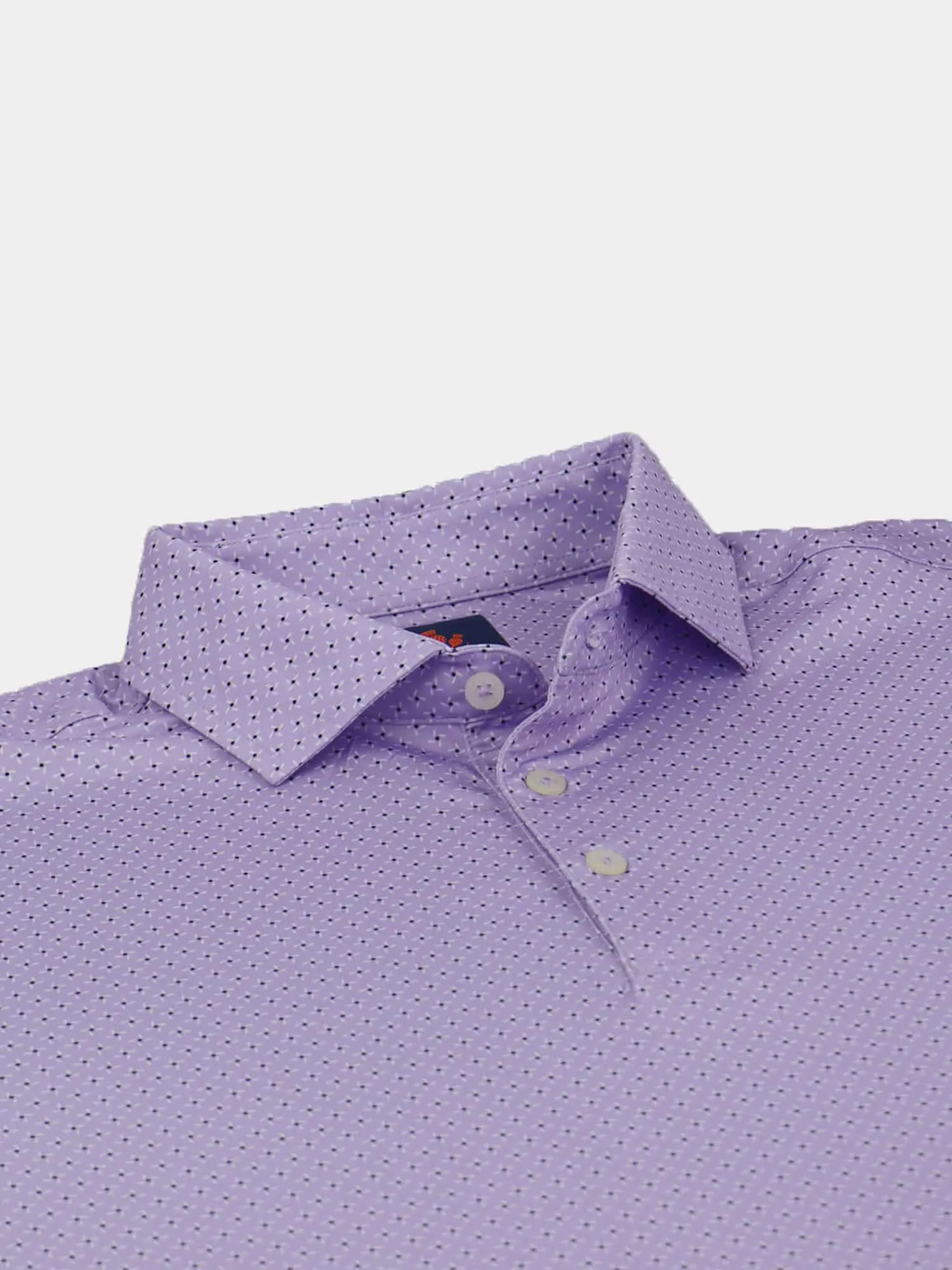 Donald Ross Mens Sport Fit William Pinwheel Print Polo - LAVENDER/WHITE/BLACK