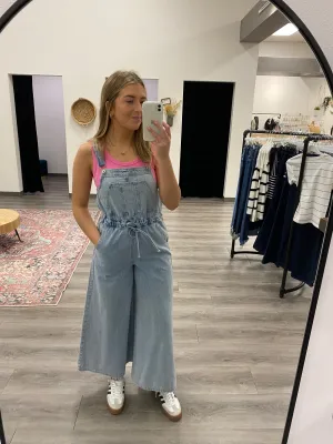 Drawstring Wide Leg Denim Overalls