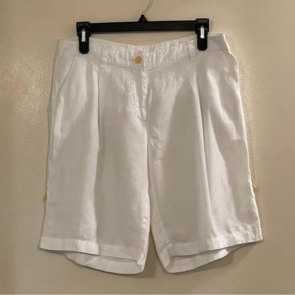 EILEEN FISHER Organic Linen Roll Up Classic Walking Shorts in White