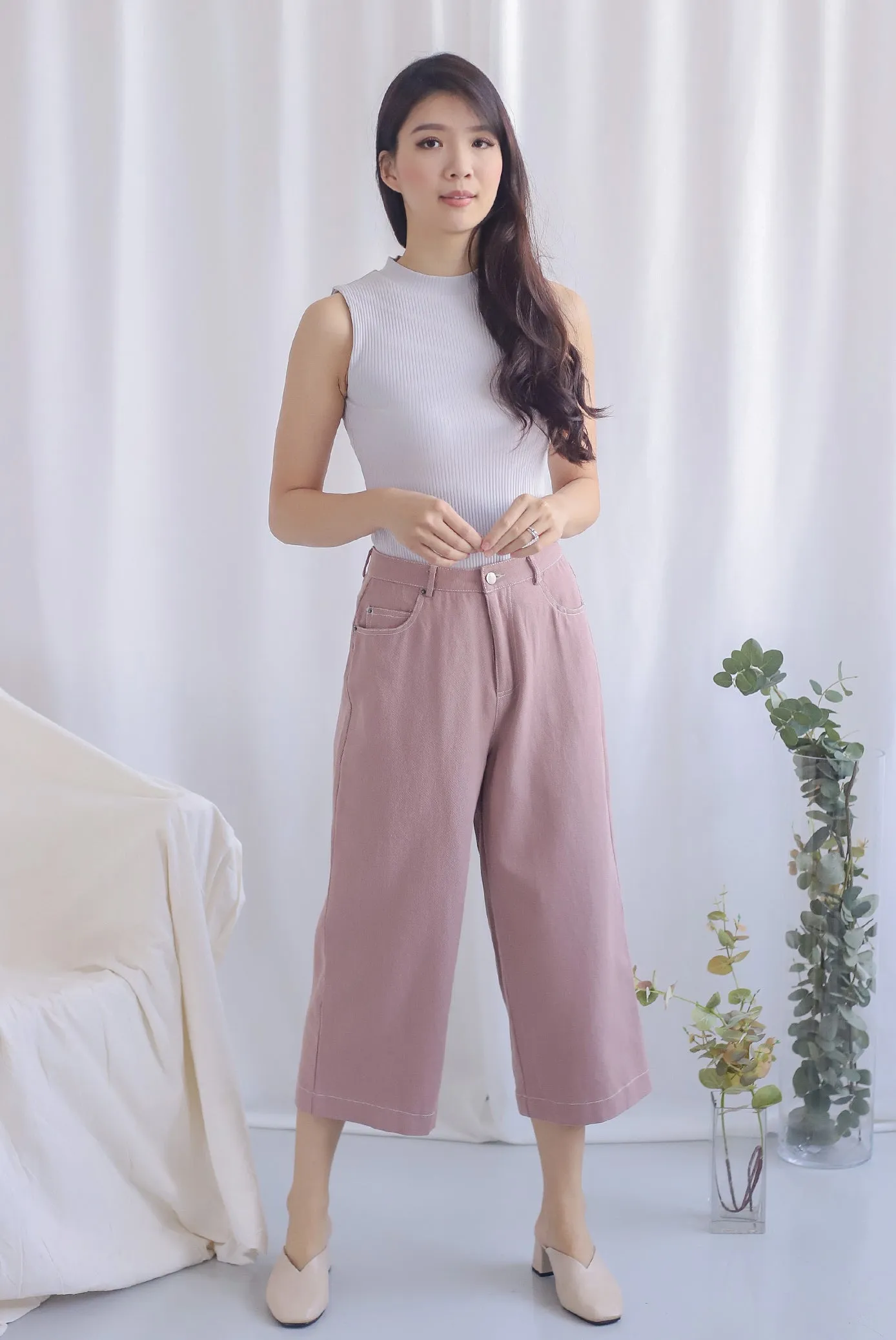 Everetti Denim Culottes In Pink