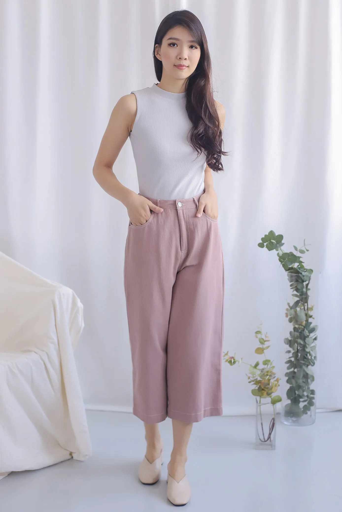 Everetti Denim Culottes In Pink