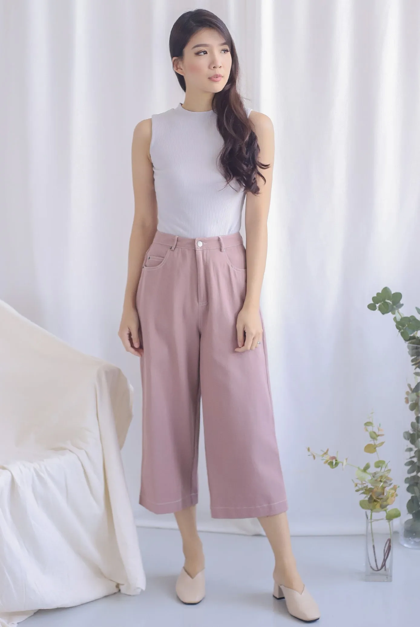 Everetti Denim Culottes In Pink