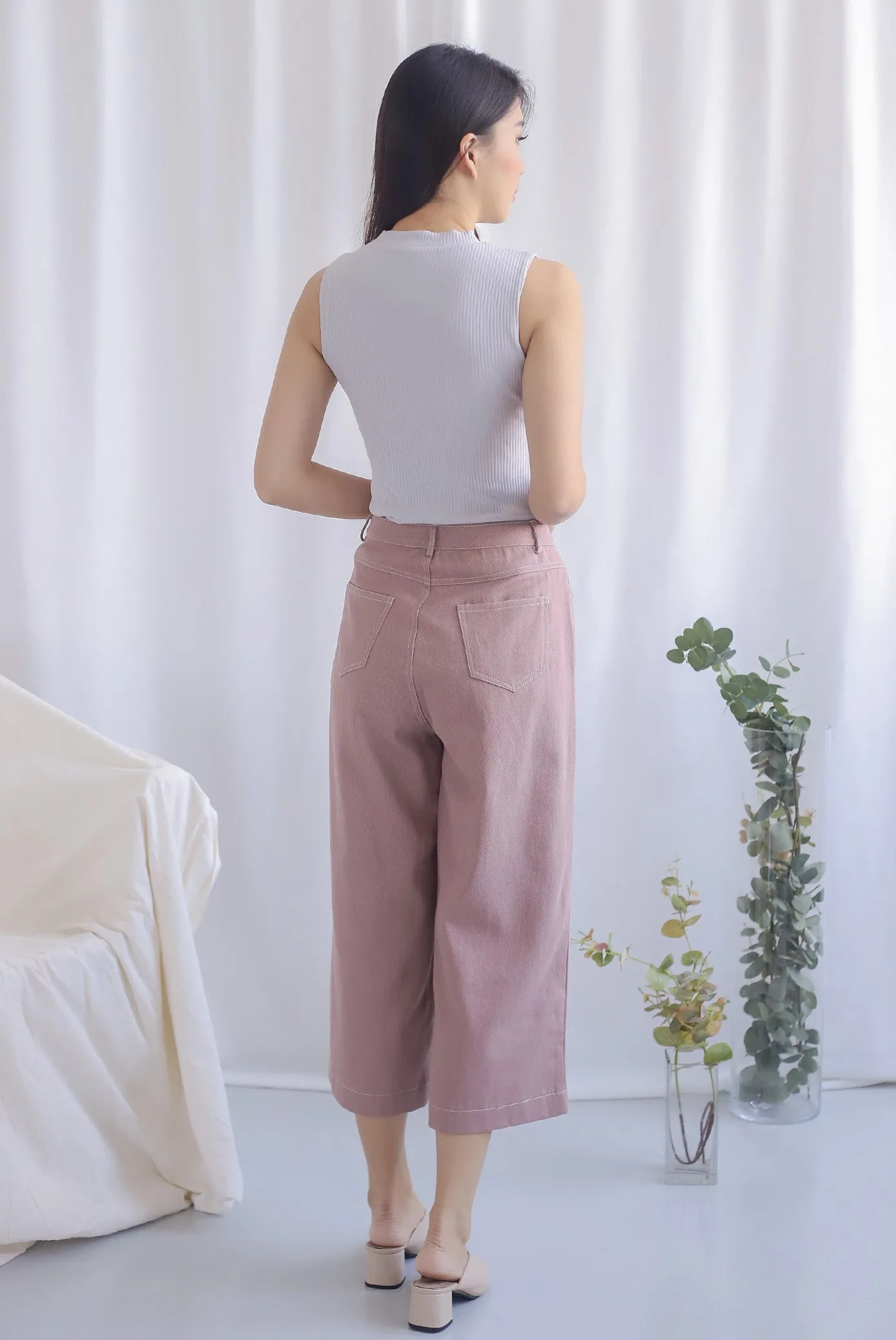 Everetti Denim Culottes In Pink