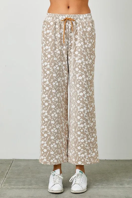 Floral knit jacquard elastic waist pants (part of a set)