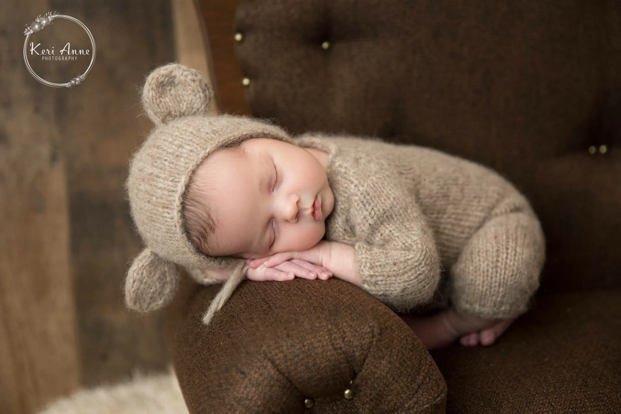 Footless Knitted Long-Sleeve Romper with matching Classic or Bear bonnet