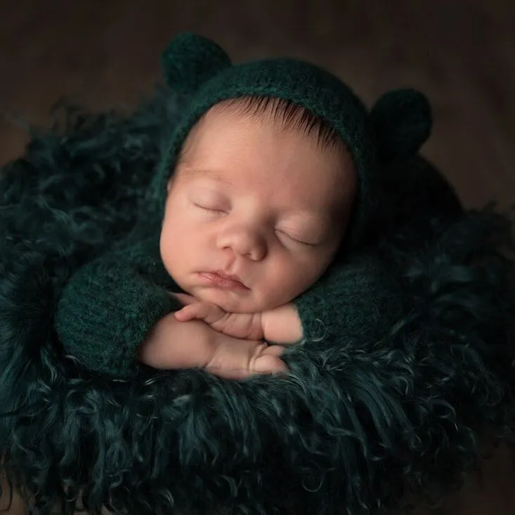 Footless Knitted Long-Sleeve Romper with matching Classic or Bear bonnet