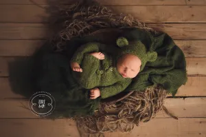 Footless Knitted Long-Sleeve Romper with matching Classic or Bear bonnet