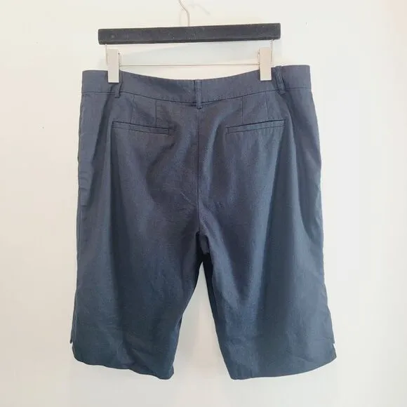 Frame Linen Blend Navy Blue Bermuda Shorts LWWB0507 Size 14 $275 Retail