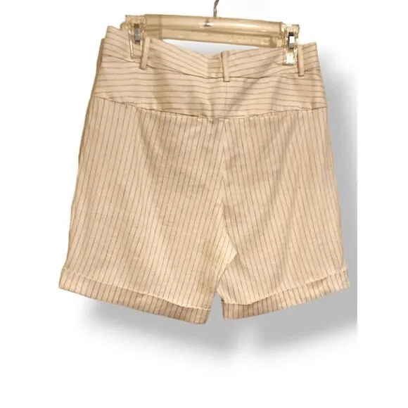 Frame pleated linen blend Pinstripe Cream high-waisted shorts size 2