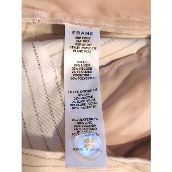 Frame pleated linen blend Pinstripe Cream high-waisted shorts size 2
