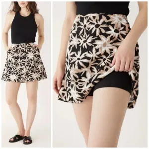 Frank &amp; Oak Floral Neutral Linen Blend The Printed Mini Skirt Skort