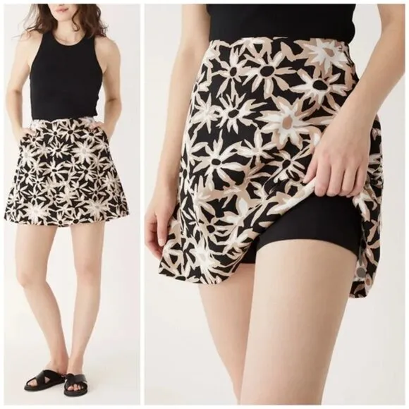 Frank &amp; Oak Floral Neutral Linen Blend The Printed Mini Skirt Skort