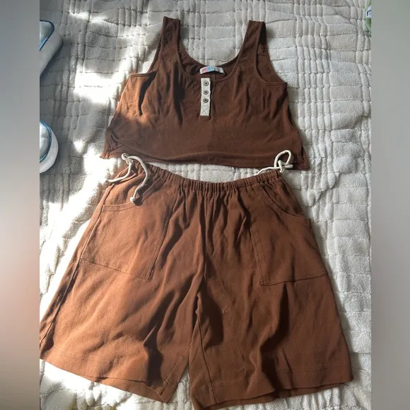 FREE PEOPLE BEACH Cotton Linen Shorts Set NEW size medium