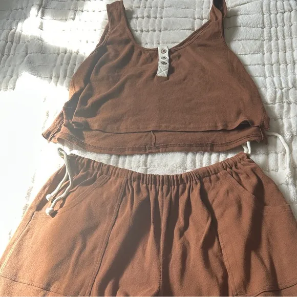 FREE PEOPLE BEACH Cotton Linen Shorts Set NEW size medium