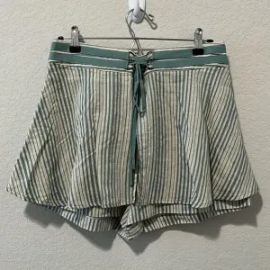 FREE PEOPLE (NWT) Turquoise and Cream Striped Linen/Cotton Blend Skort, Size 10