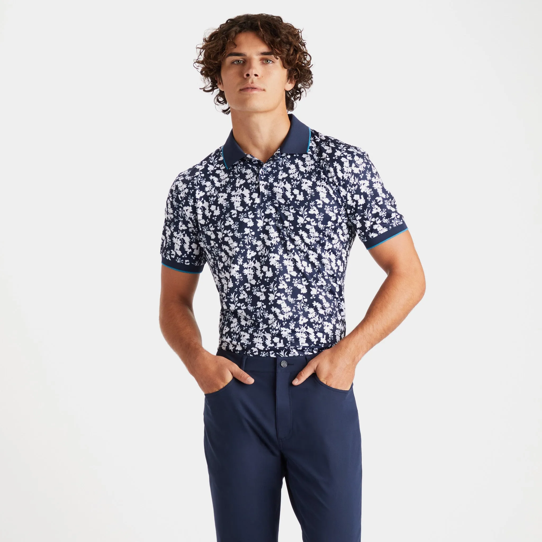 G/Fore Blossom Rib Collar Tech Jersey Tailored Fit Polo