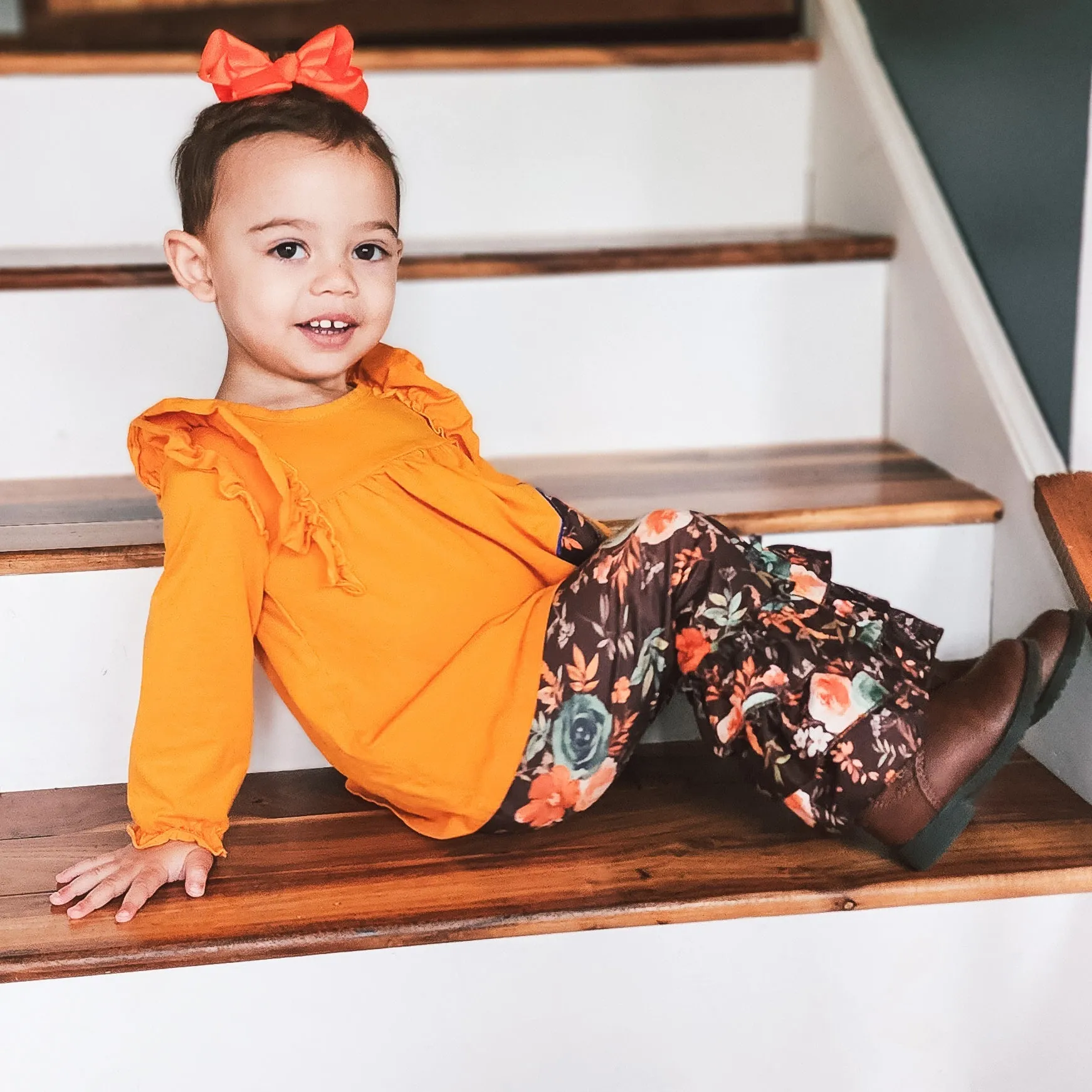 Girls Orange Fall Thanksgiving Turkey Tunic & Ruffle Pants