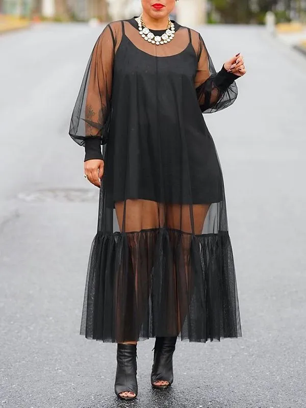 Gorgeousladie Ruffle Sheer Dress with Cami Dress