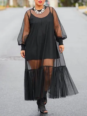 Gorgeousladie Ruffle Sheer Dress with Cami Dress