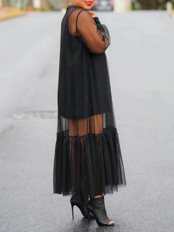 Gorgeousladie Ruffle Sheer Dress with Cami Dress