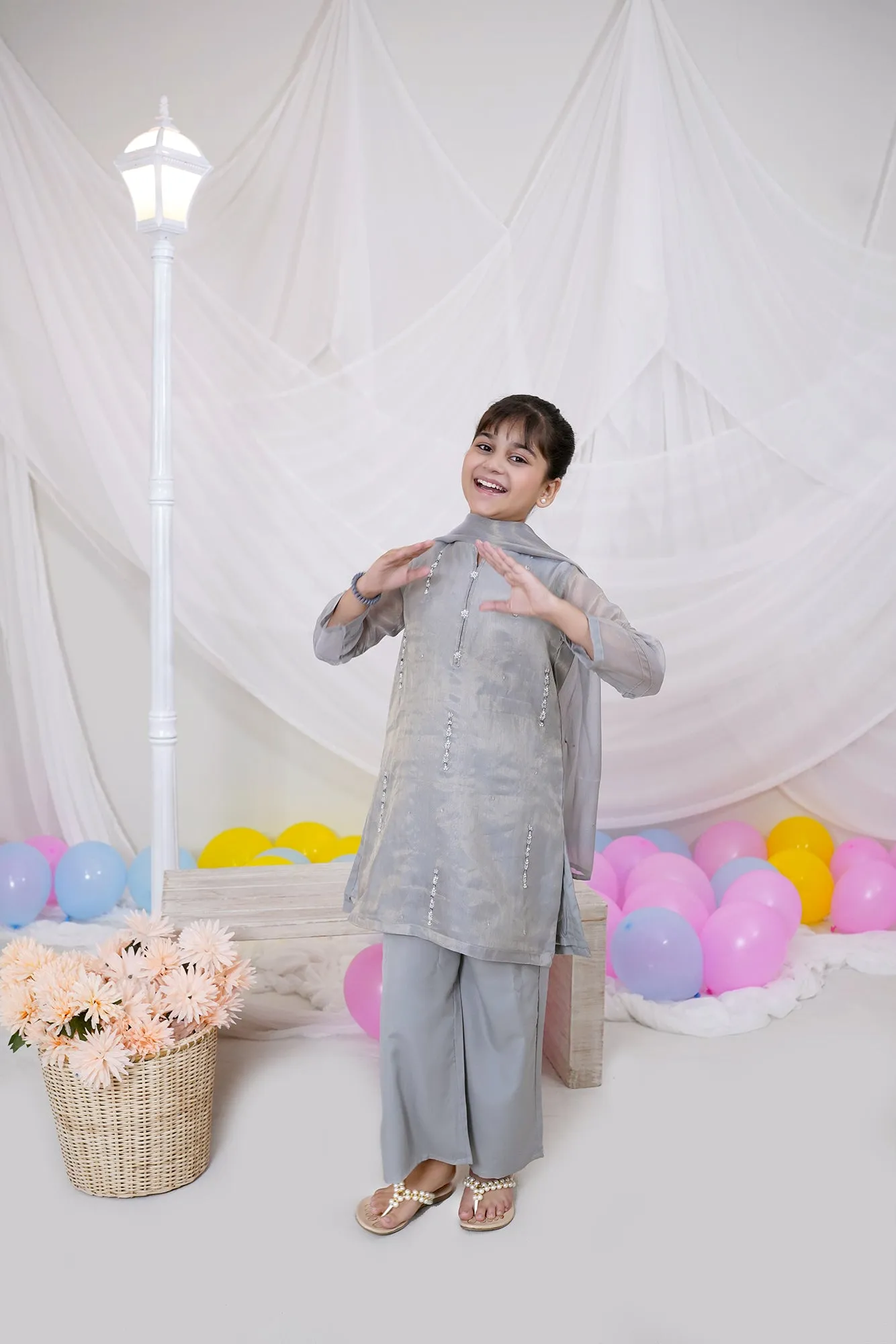 Grey Embroidered Chiffon