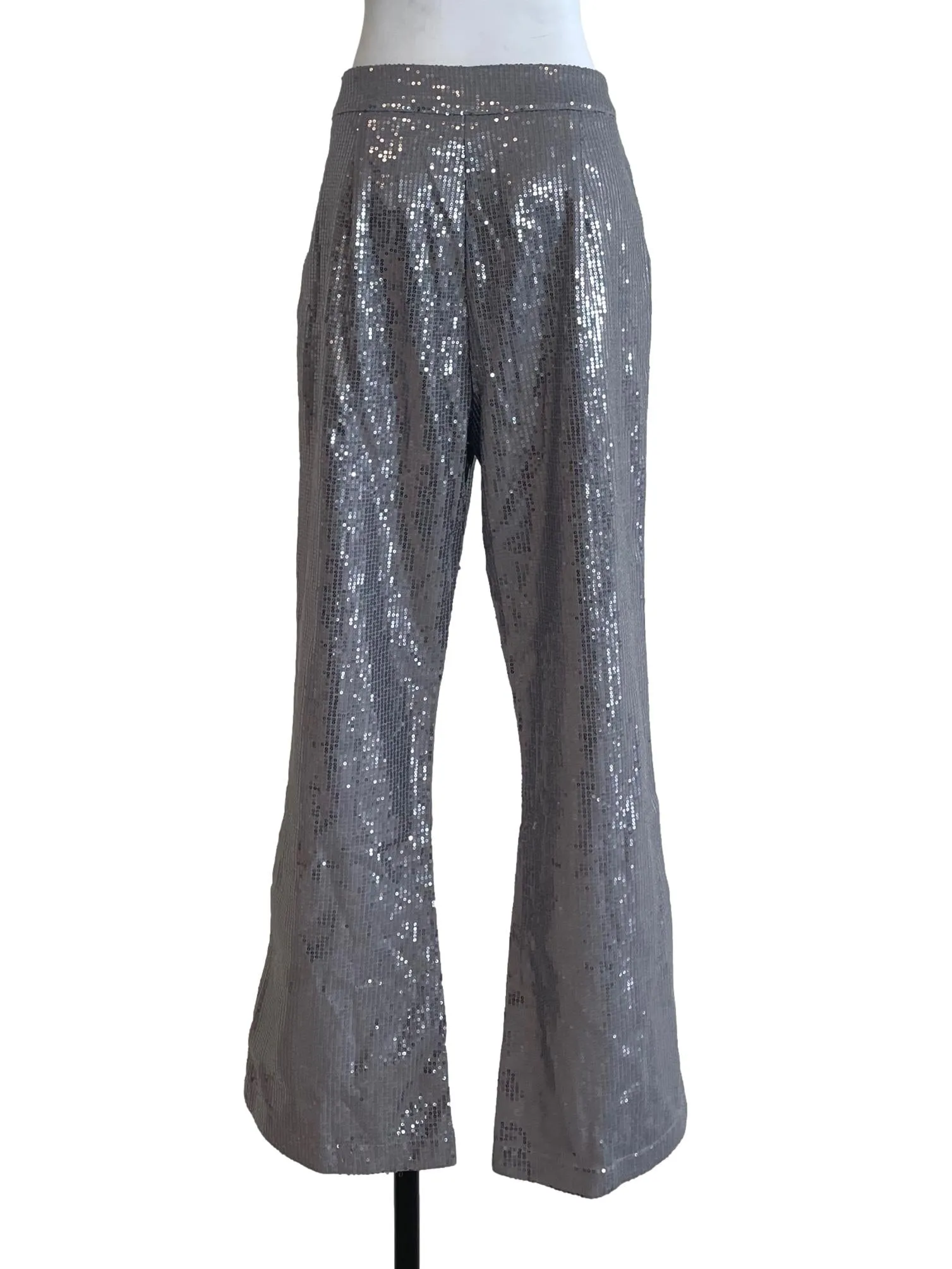 Grey Sequin Wide Pants