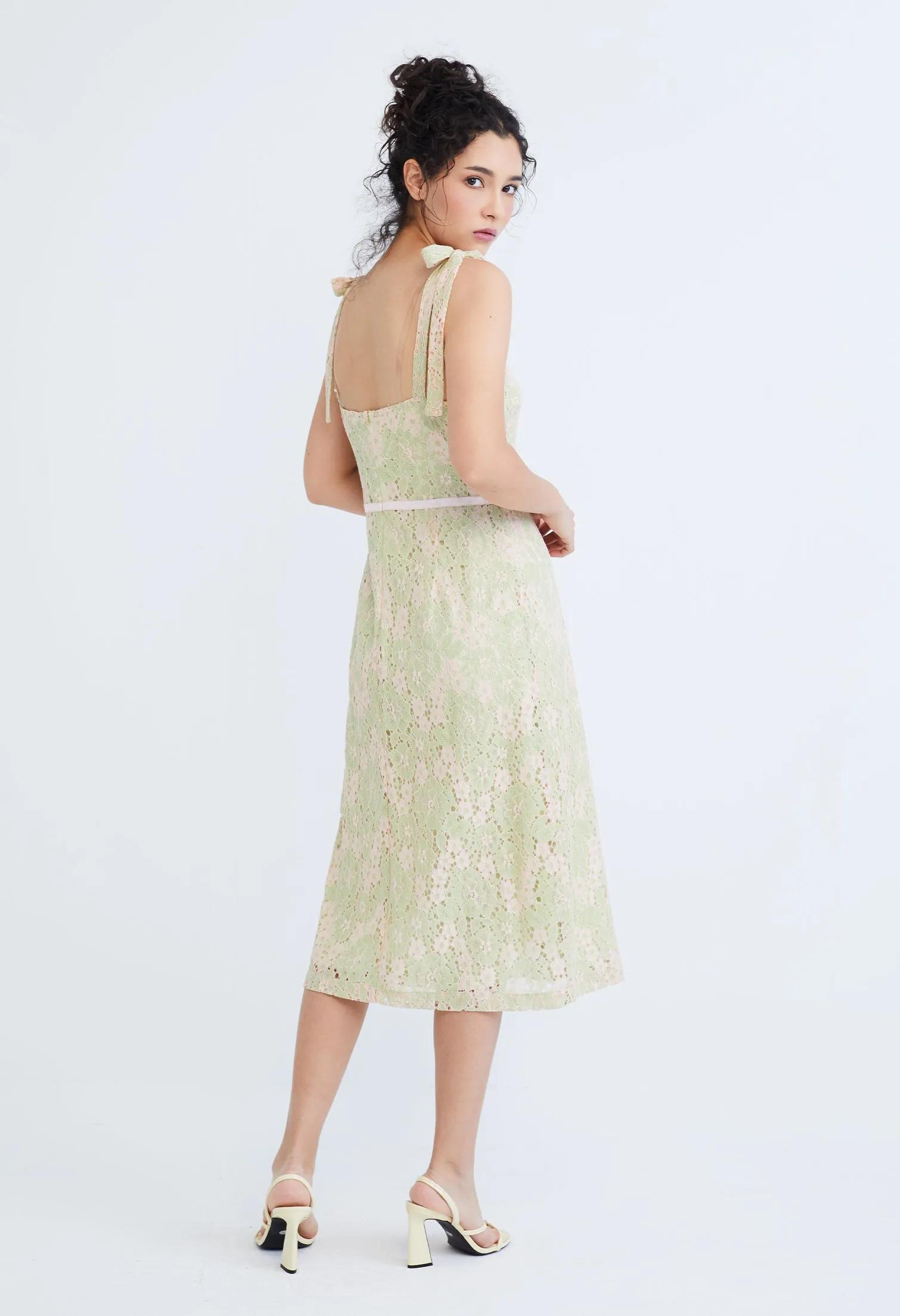 Guipure Lace Bustier Cami Tie-Shoulder Dress