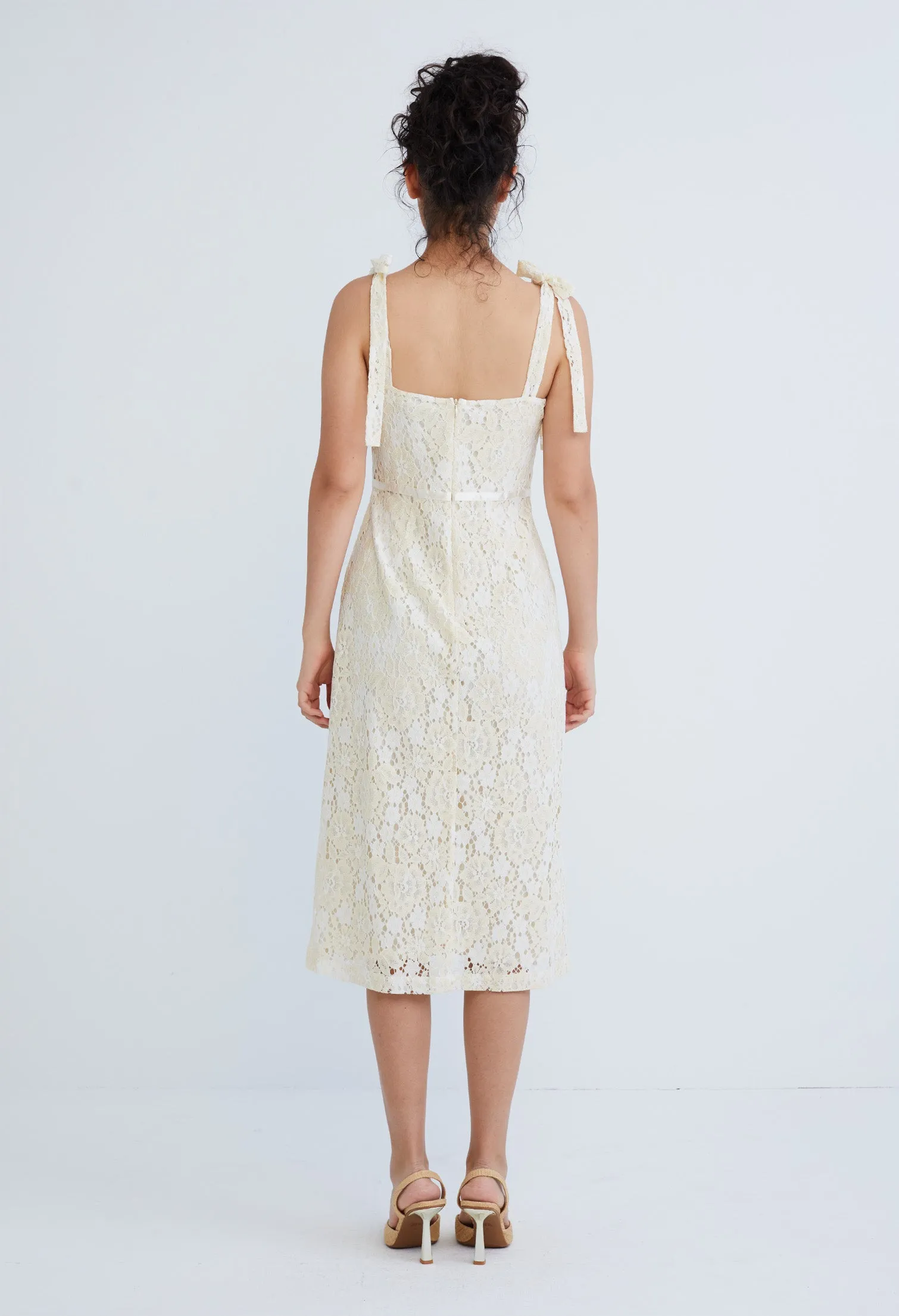 Guipure Lace Bustier Cami Tie-Shoulder Dress