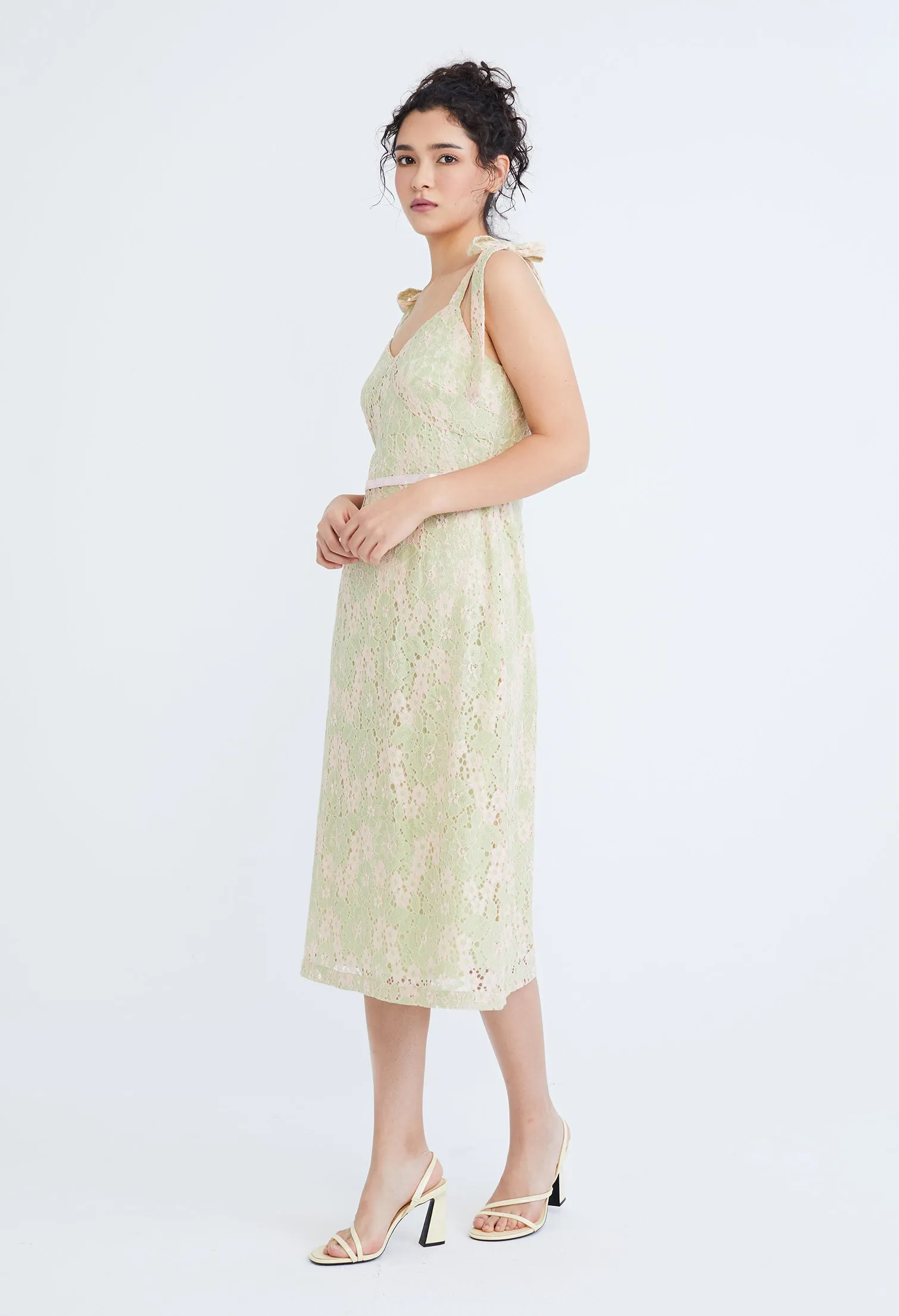 Guipure Lace Bustier Cami Tie-Shoulder Dress