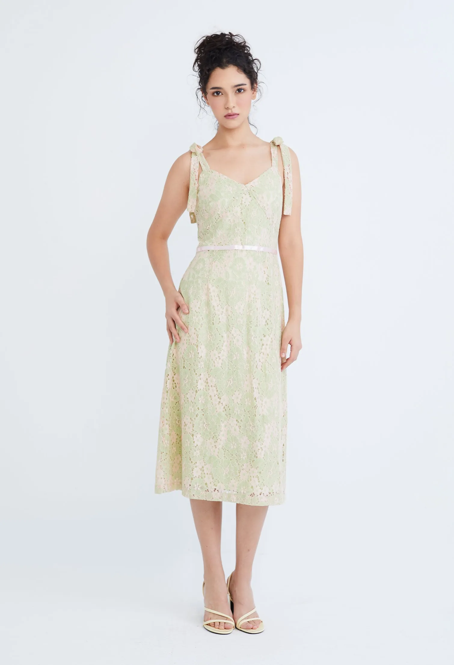 Guipure Lace Bustier Cami Tie-Shoulder Dress