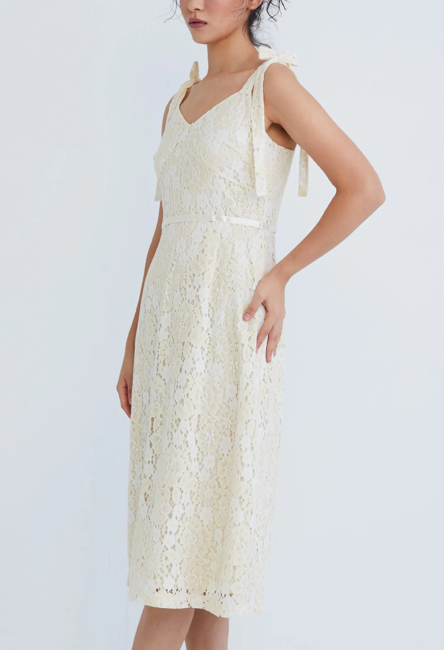 Guipure Lace Bustier Cami Tie-Shoulder Dress