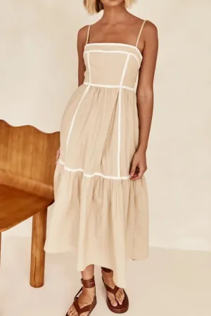 Hazel Blues® |  Contrast Trim Square Neck Midi Cami Dress
