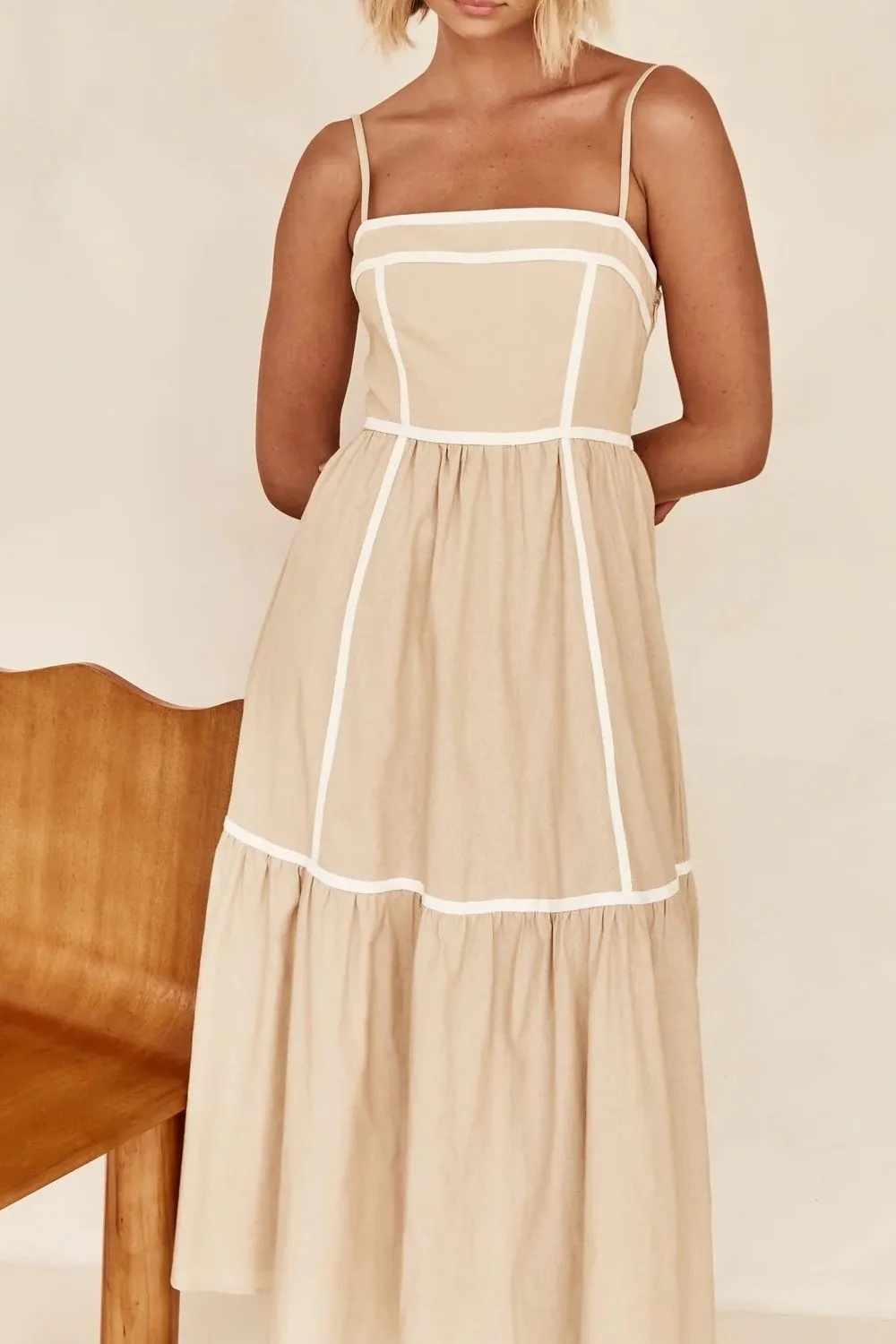 Hazel Blues® |  Contrast Trim Square Neck Midi Cami Dress