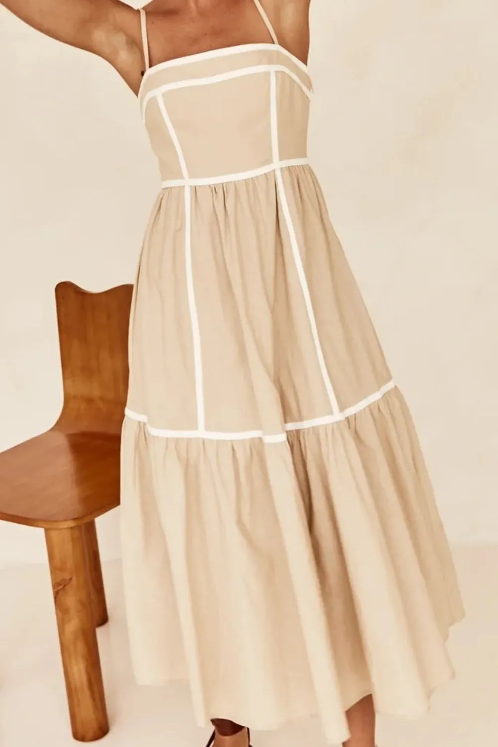 Hazel Blues® |  Contrast Trim Square Neck Midi Cami Dress