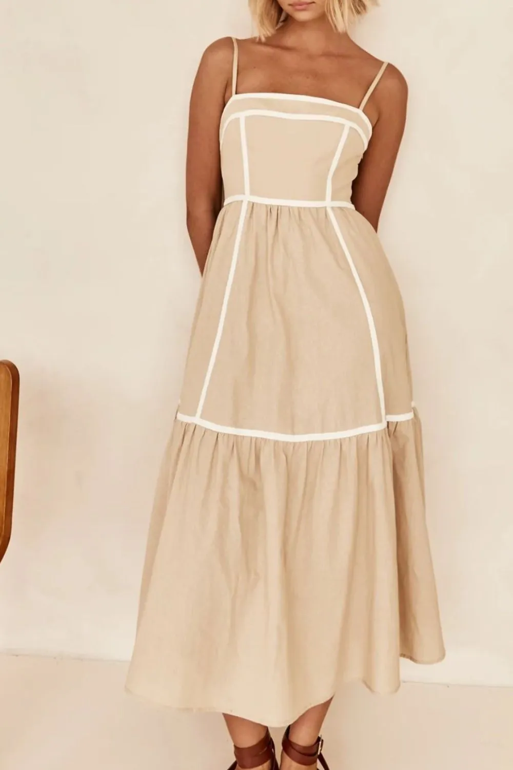 Hazel Blues® |  Contrast Trim Square Neck Midi Cami Dress