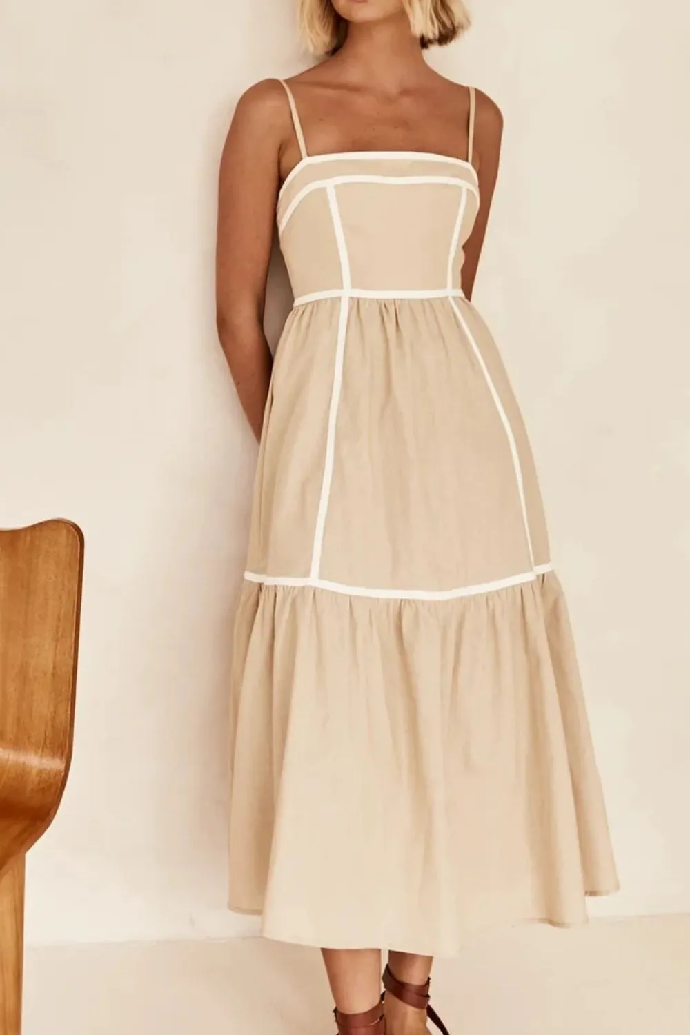 Hazel Blues® |  Contrast Trim Square Neck Midi Cami Dress