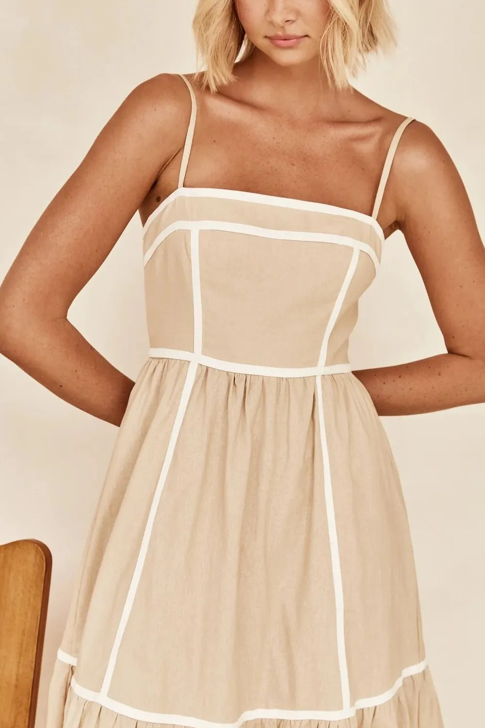 Hazel Blues® |  Contrast Trim Square Neck Midi Cami Dress