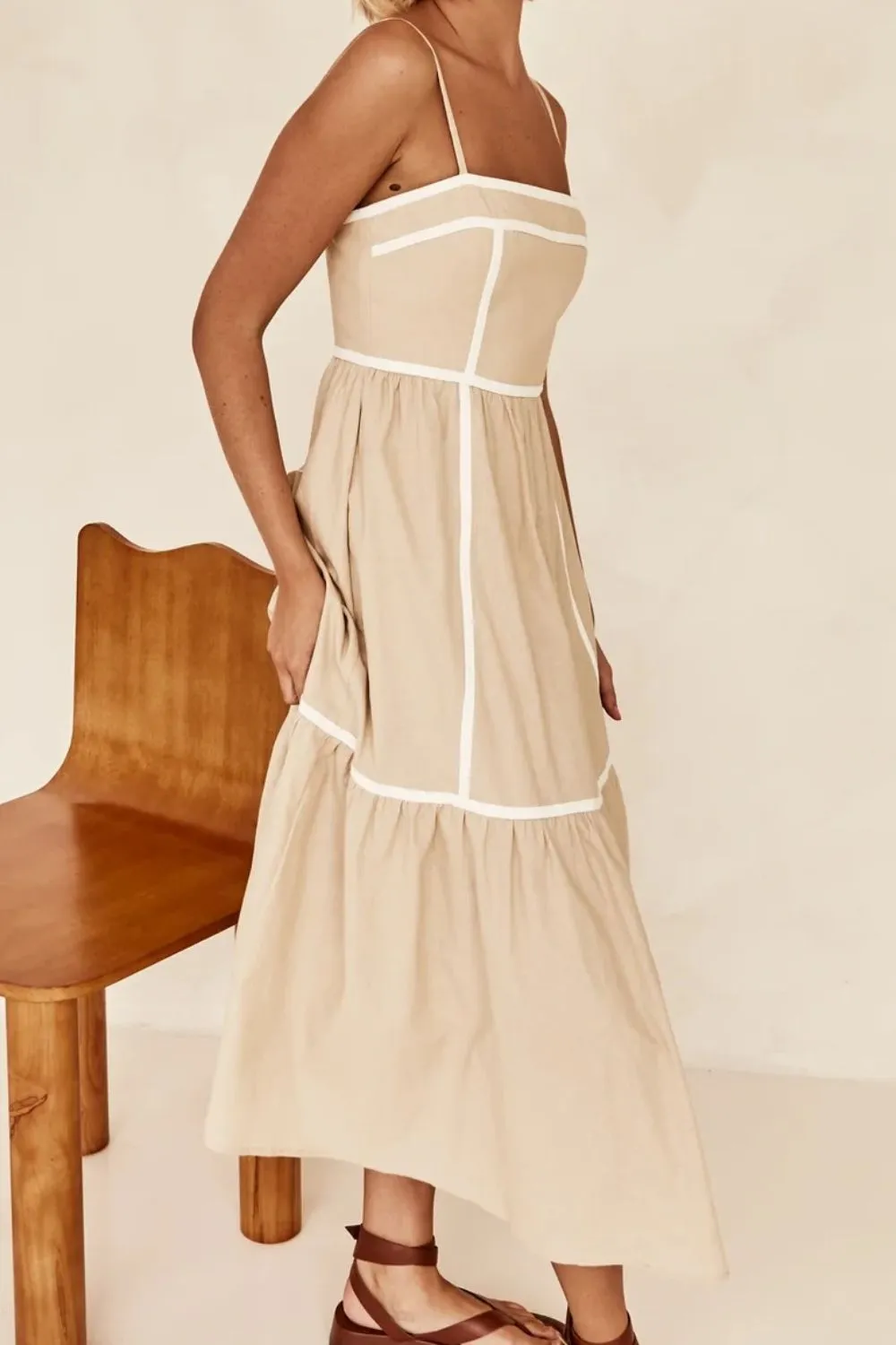 Hazel Blues® |  Contrast Trim Square Neck Midi Cami Dress