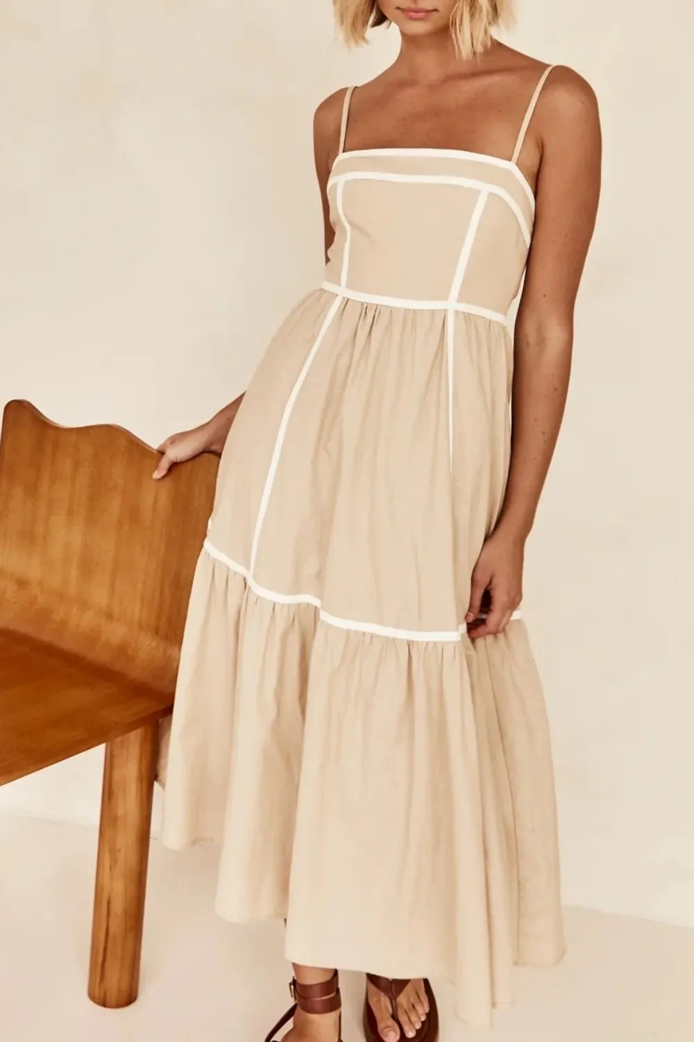 Hazel Blues® |  Contrast Trim Square Neck Midi Cami Dress