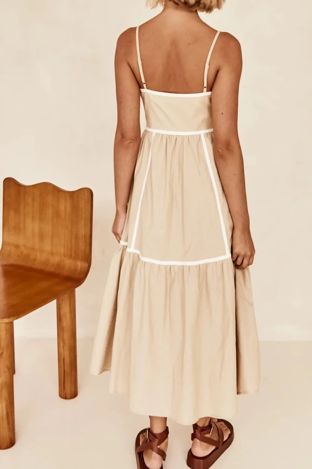 Hazel Blues® |  Contrast Trim Square Neck Midi Cami Dress
