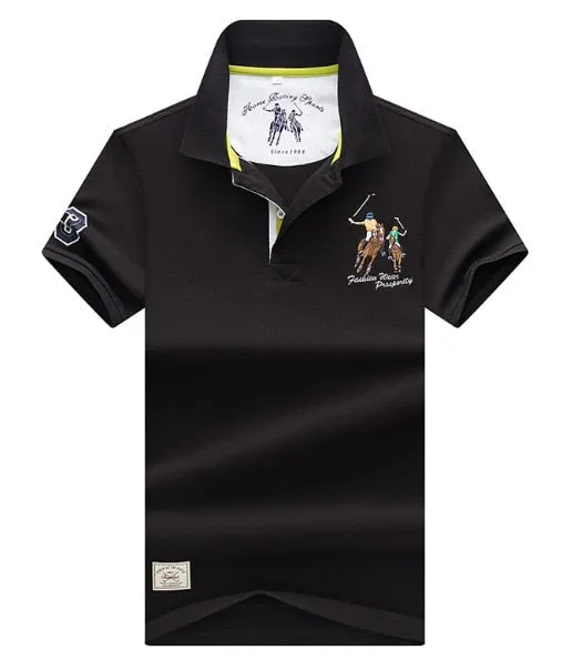 Hollirtiger polo men's Shirt Cartoon Embroidery men clothes 2019 Cotton Black White Red Jersey
