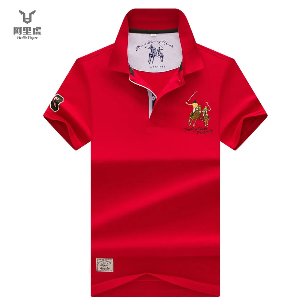 Hollirtiger polo men's Shirt Cartoon Embroidery men clothes 2019 Cotton Black White Red Jersey