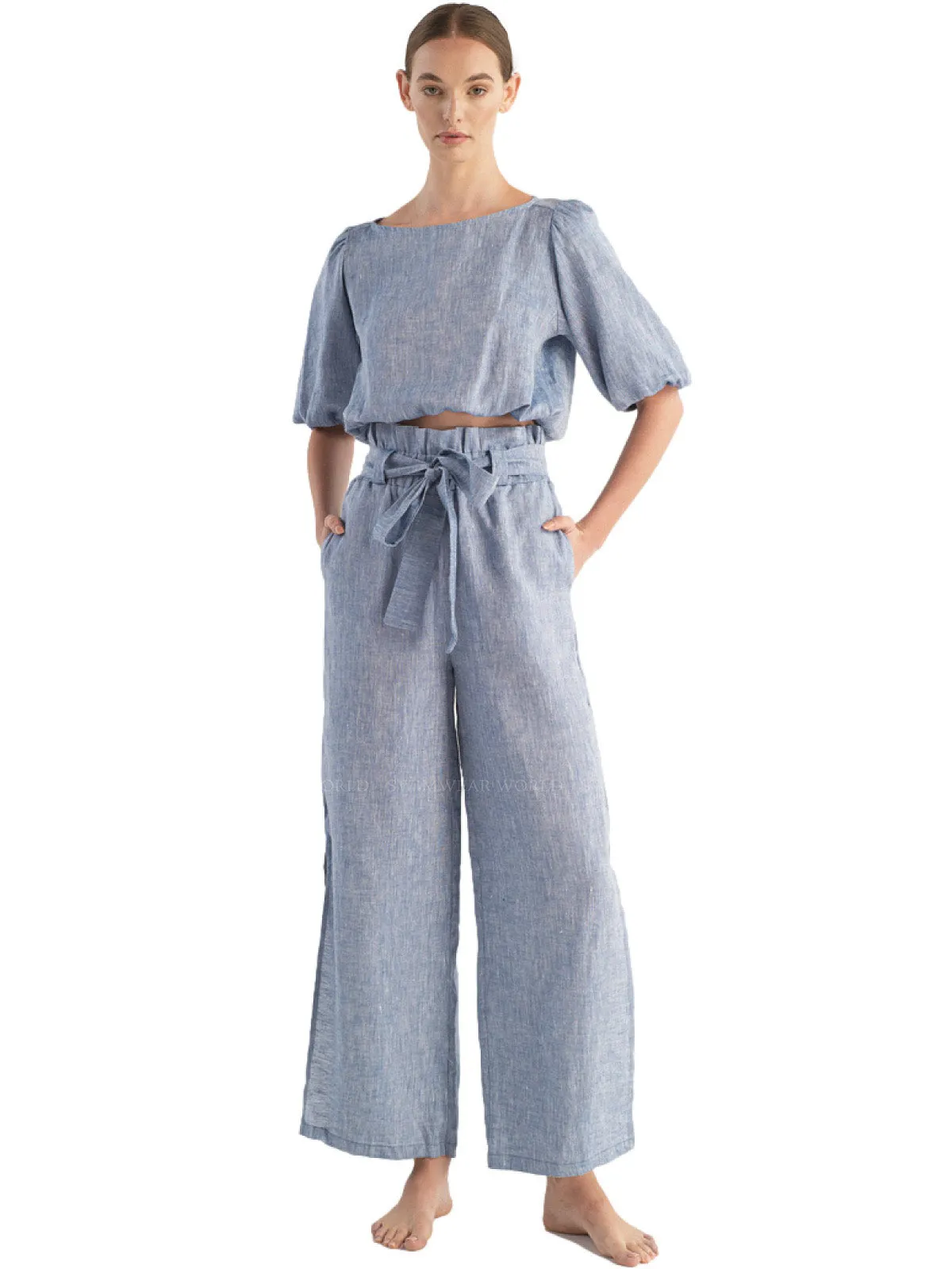 Ivette Skyblue Hemp Blouse-Verona Skyblue Hemp Pants ::RET