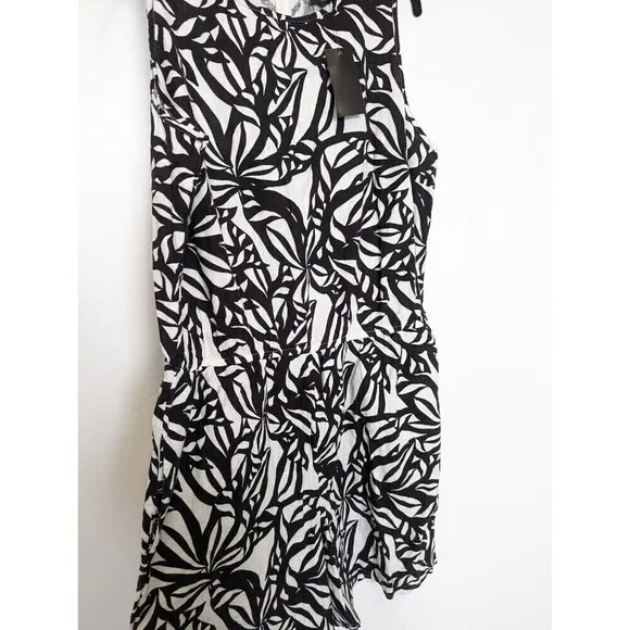 J JASON WU Linen Blend Romper Womens Size L Black Floral Sleeveless Shorts NWT